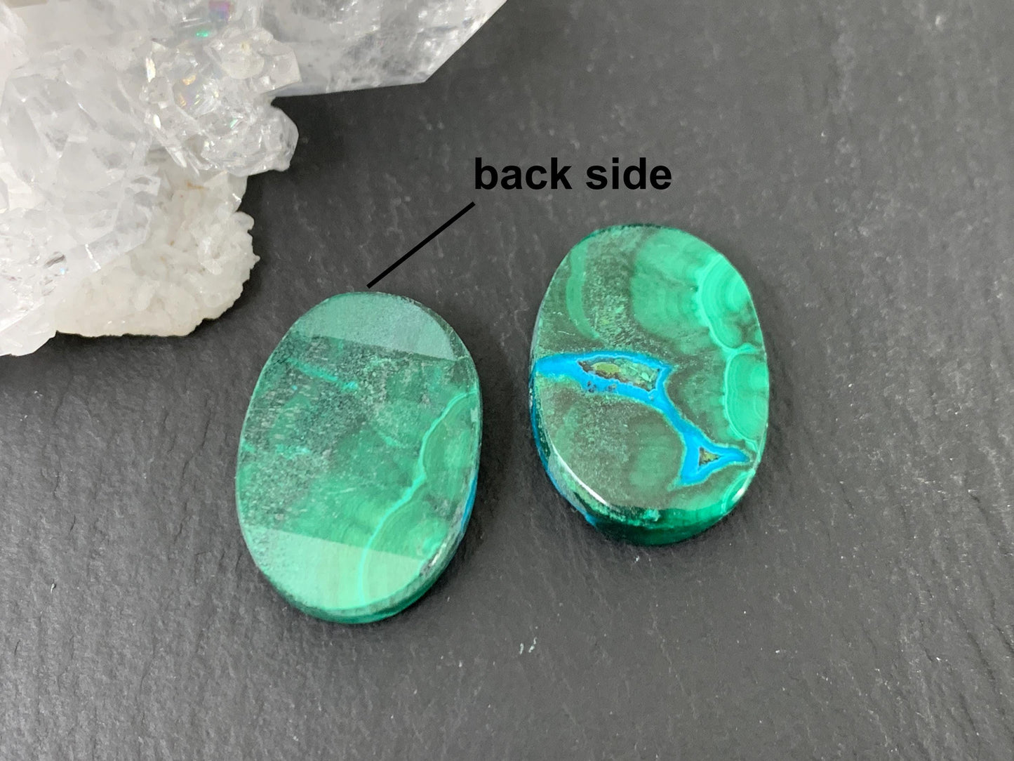 Malachite Chrysocolla oval 14x19x4mm cabochon pair