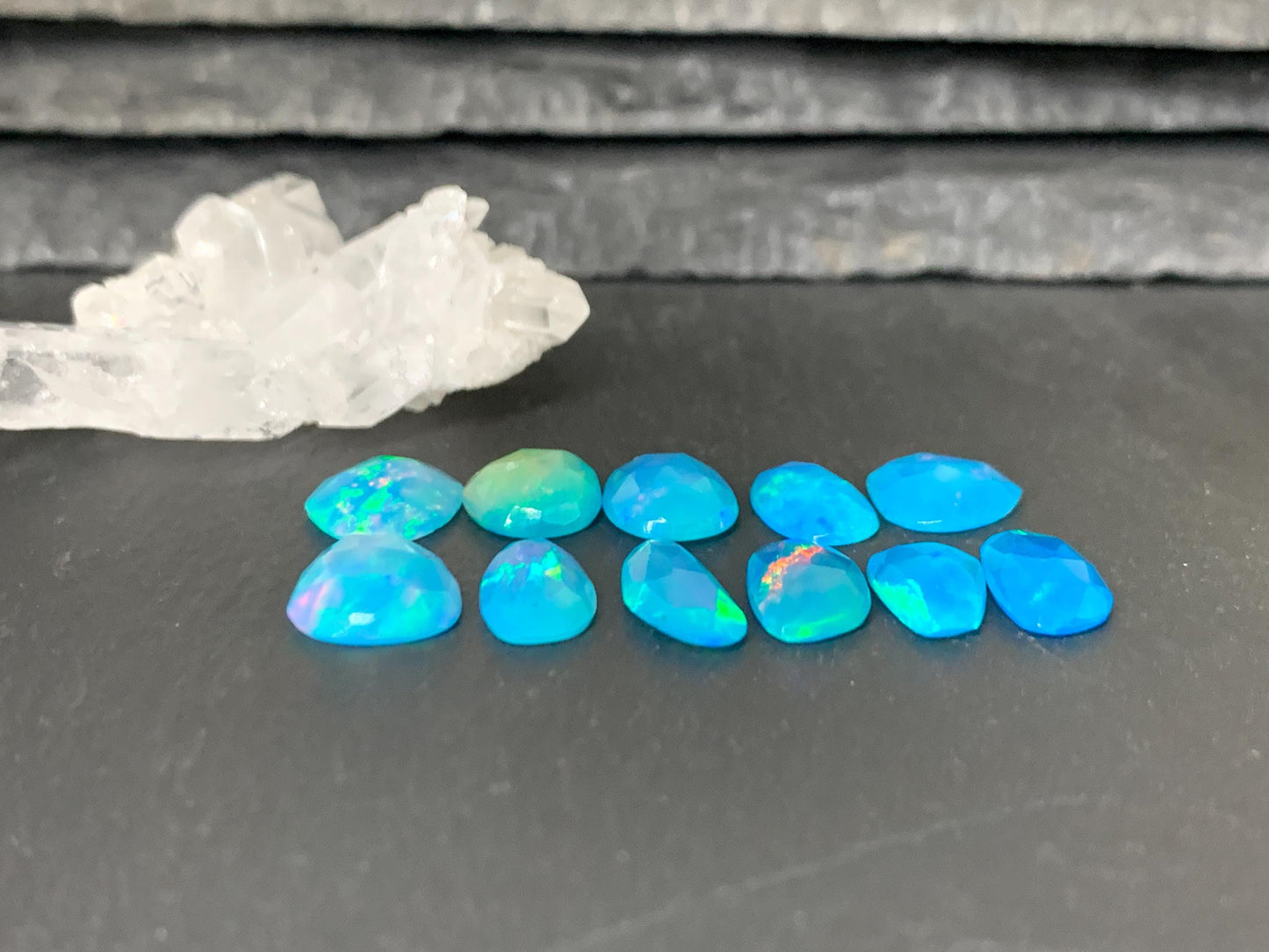 Faceted Blue Ethiopian Opal 10-13mm long cabochon