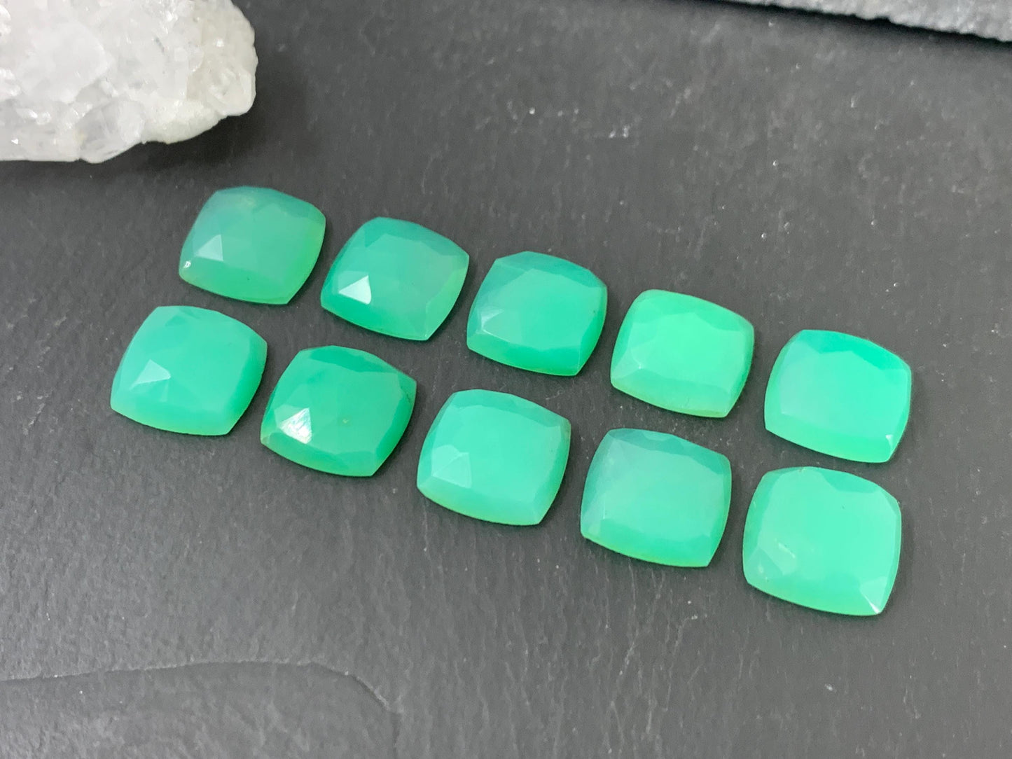 Faceted Chrysoprase Cabochon - 12mm Square Green Gemstone for Jewelry Making