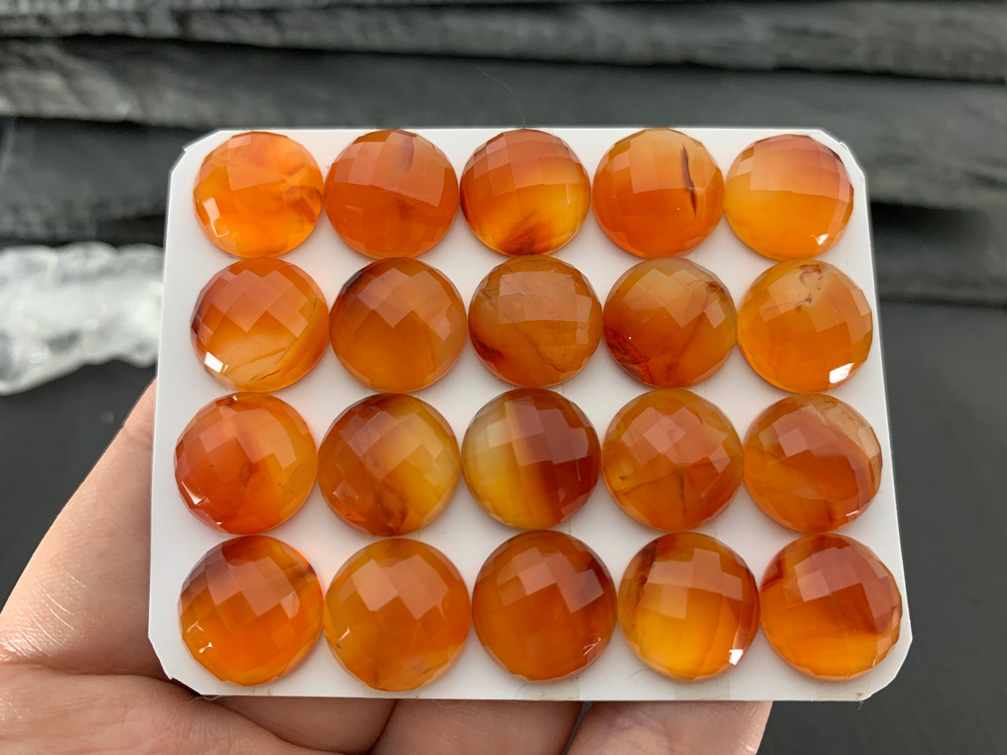 Faceted Carnelian round 13mm cabochon - Calibrated cabochon