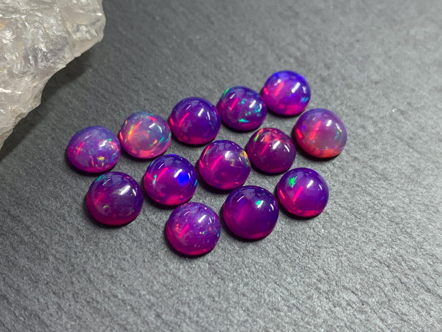 Ethiopian Opal round 7mm cabochon - Natural Opal smoked to purple color