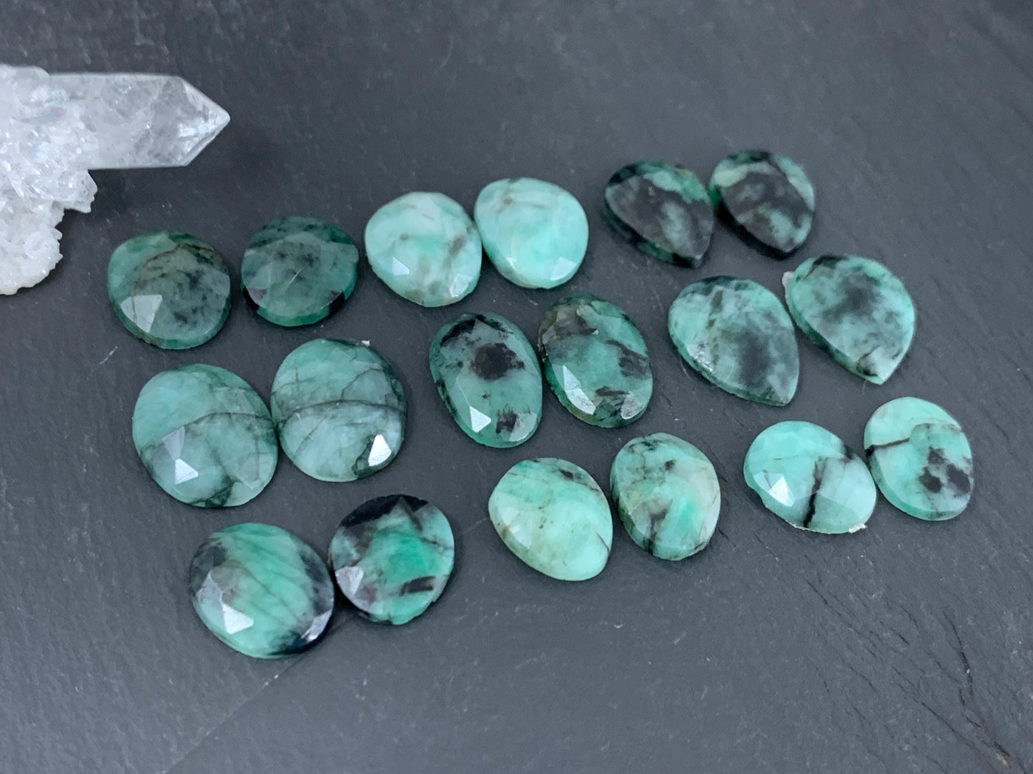 Faceted Emerald Pair 13-17mm long cabochon/ Select your pair