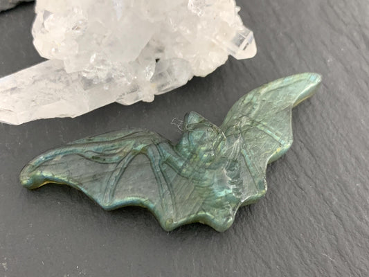Labradorite skeleton bat 19x48mm flat back carving