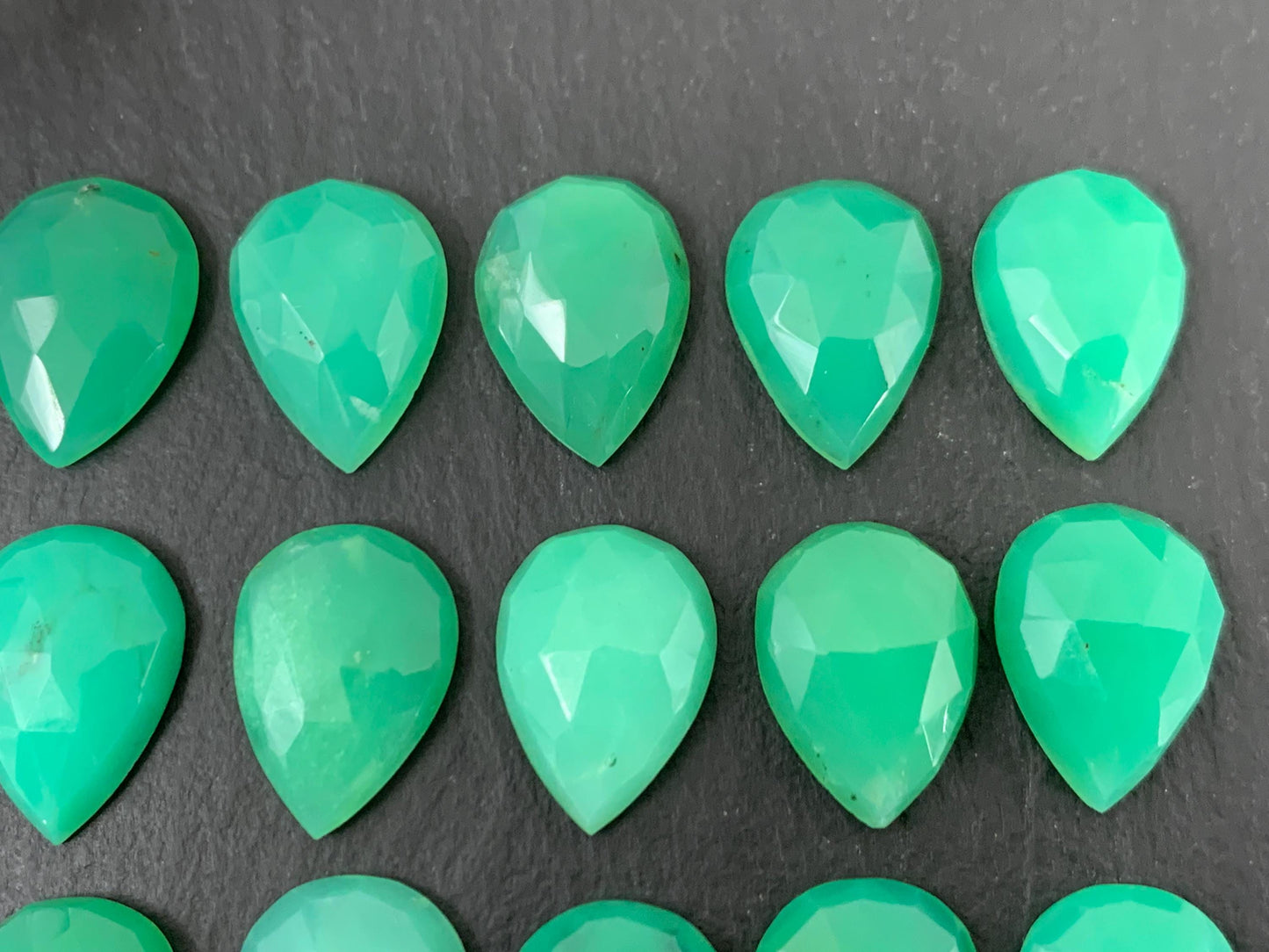 Faceted Chrysoprase pear 10x14mm cabochon