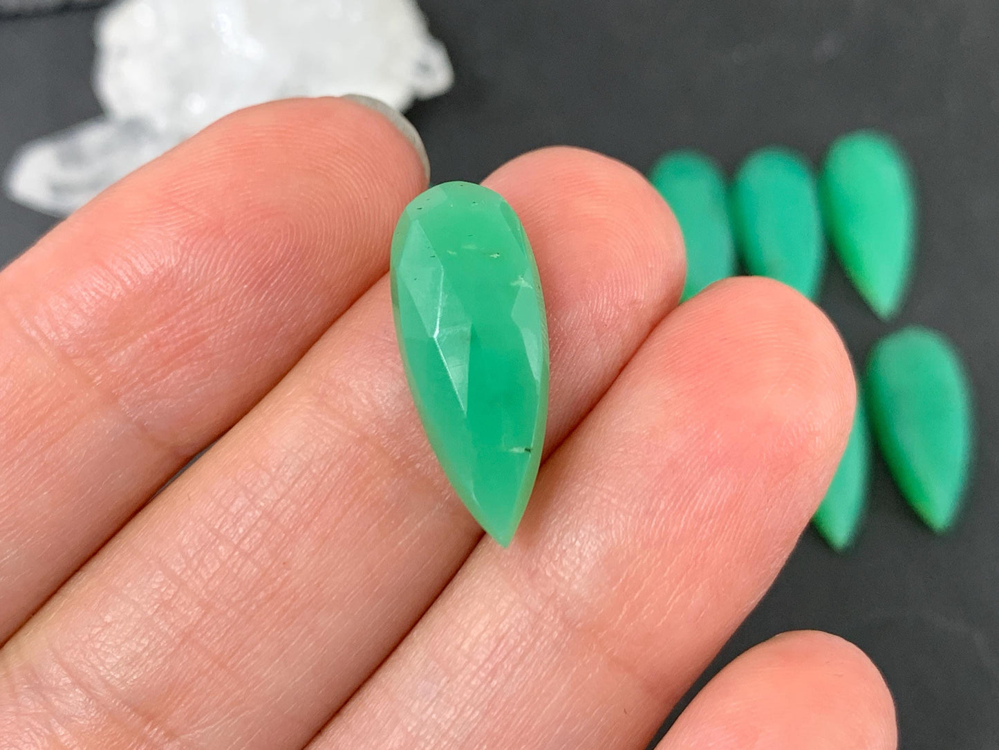 Faceted Chrysoprase Cabochon - 8x20mm Pear Shaped Gemstone, Natural Green Stone