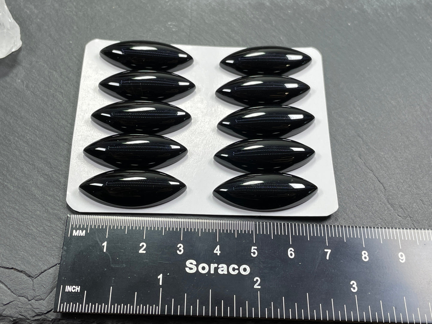 Black Agate marquise cabochon 12x30mm - Calibrated cabochons