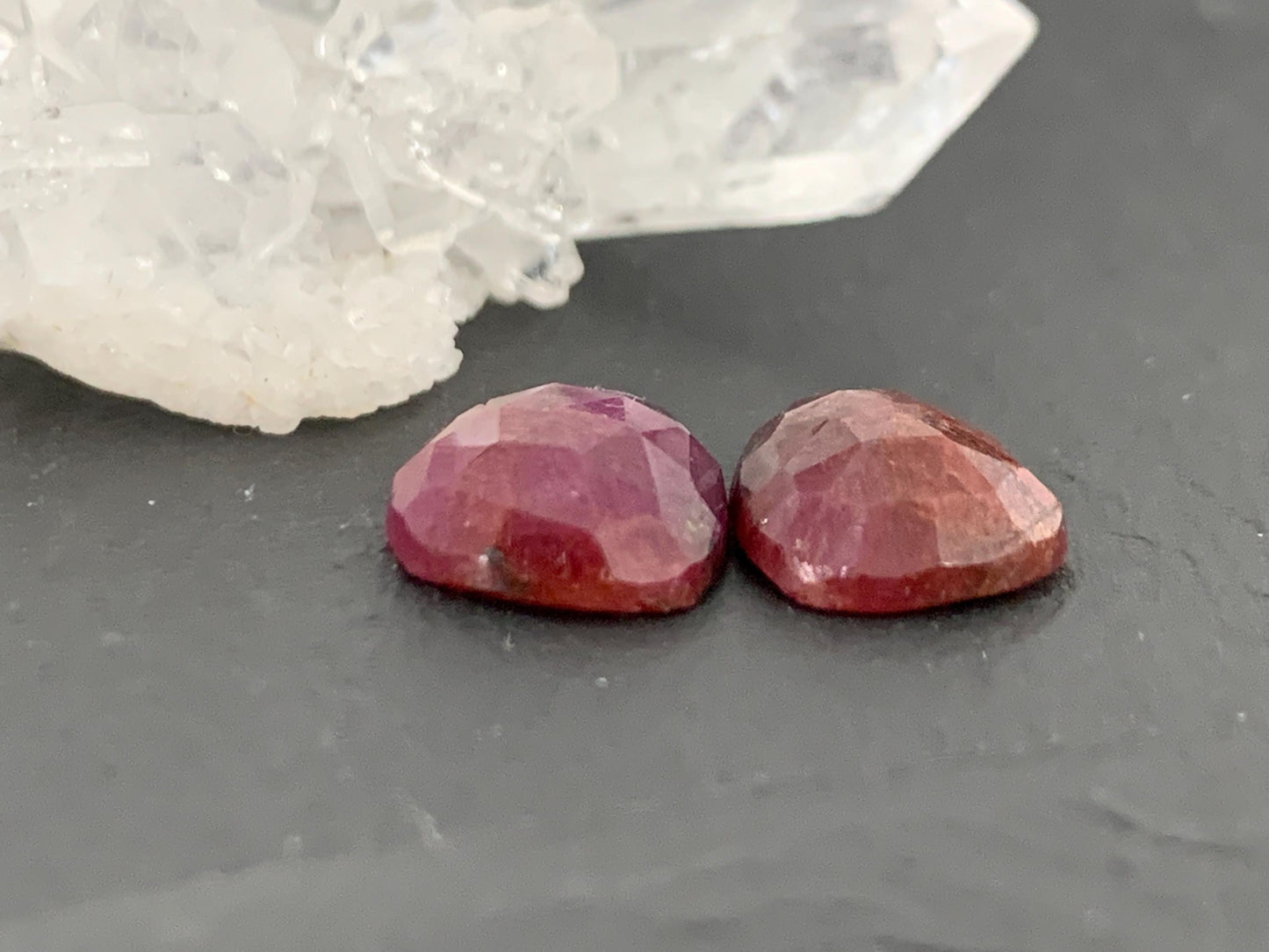 Faceted Ruby pair 9x12x3.5mm cabochon