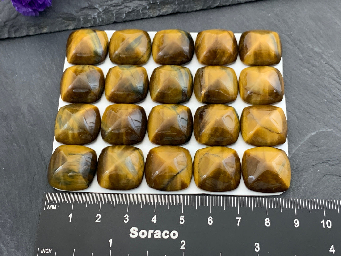 Yellow Blue Tiger Eye square cushion 18mm cabochon - Calibrated cabochons