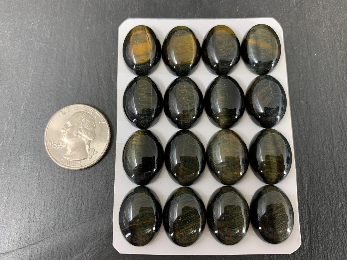 Yellow Blue Tiger Eye oval 15x20mm cabochon - Calibrated cabochons