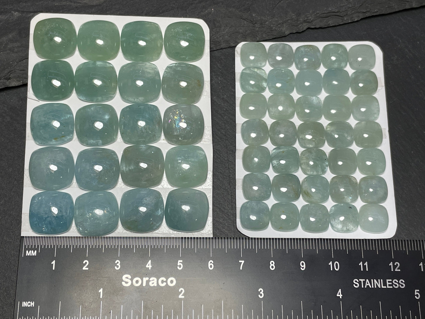 Aquamarine square cushion cabochon 15mm, 10mm - Calibrated cabochons