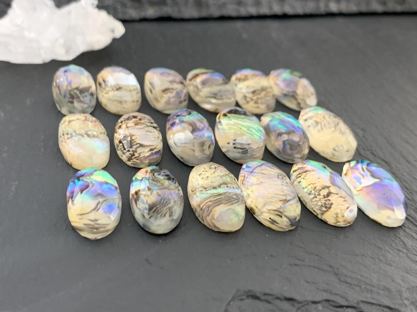 Faceted Abalone Crystal Doublet Oval Cabochon 10x20mm