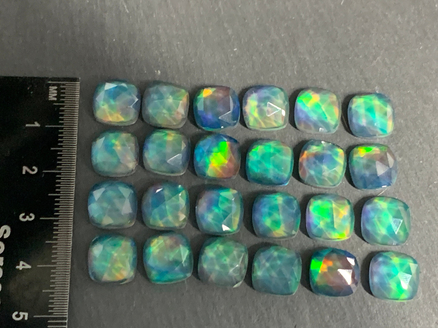 Faceted Aurora Opal square 10mm cabochon - Doublet cabochons