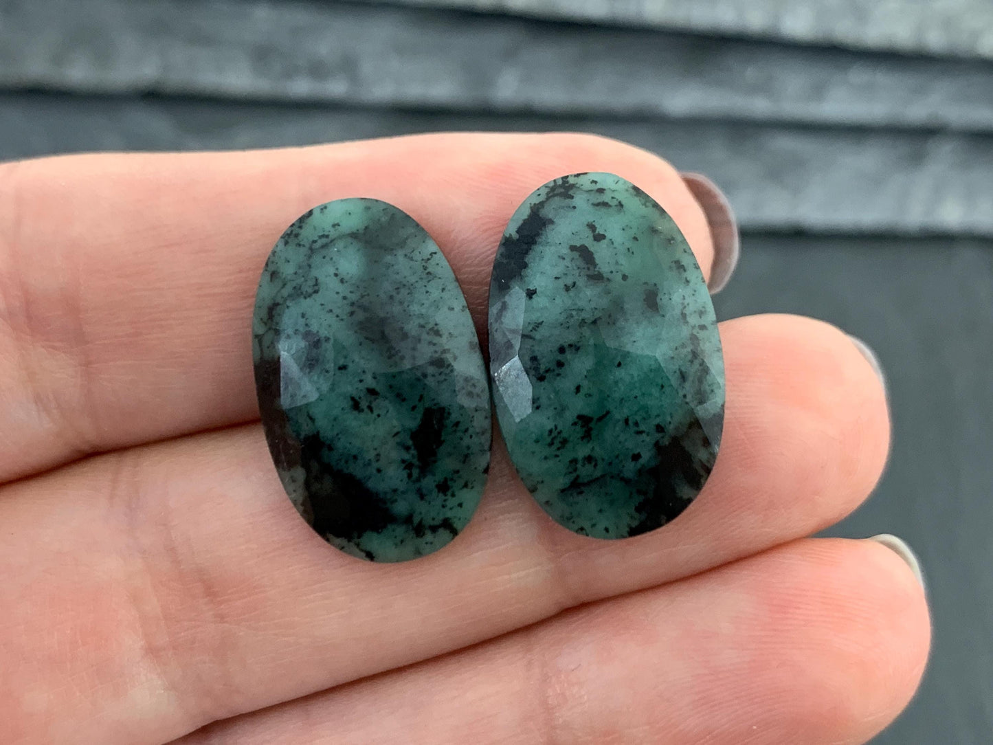 Faceted Emerald Pair 13x21x4mm cabochon