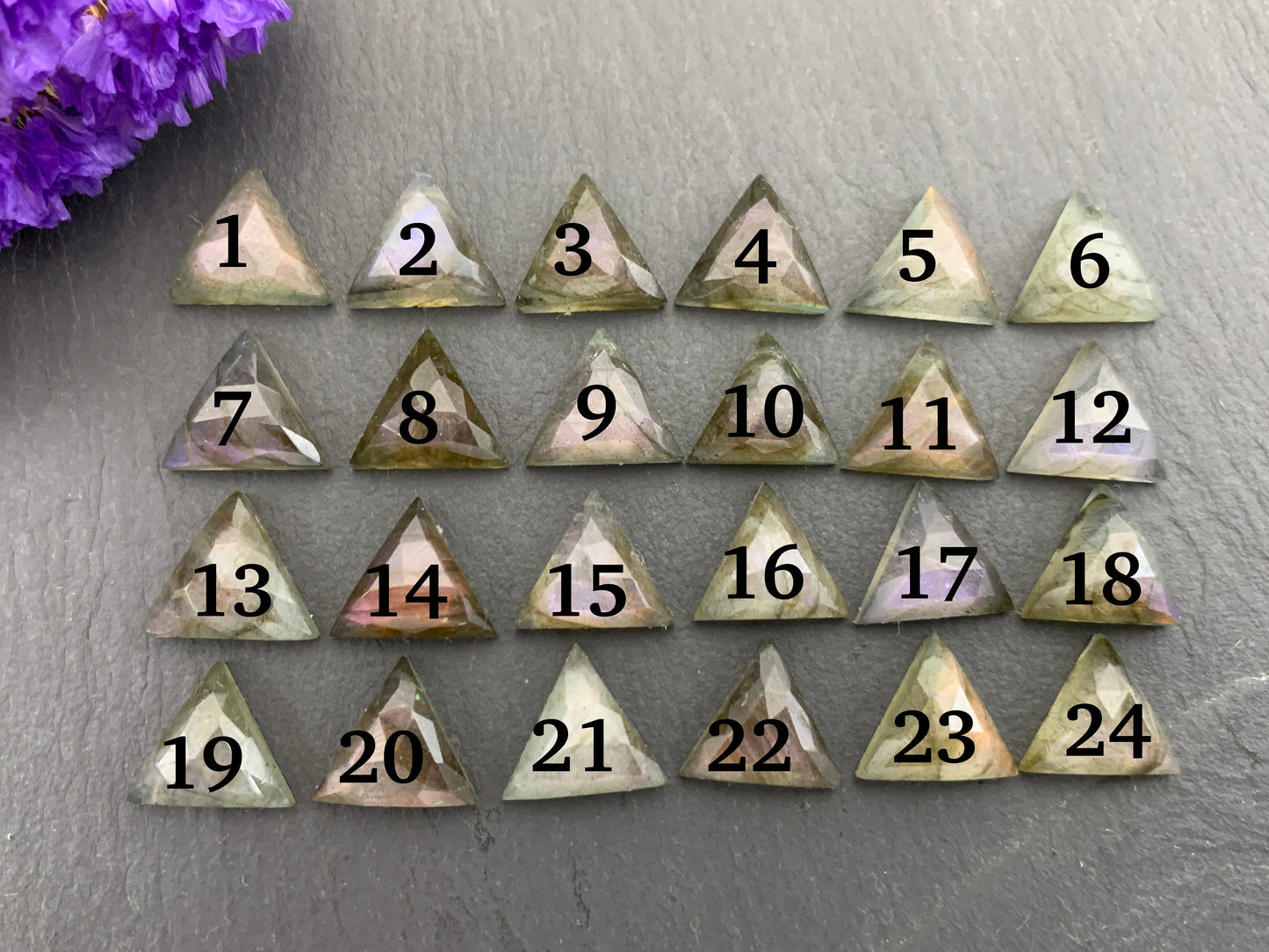 Faceted Labradorite triangle 10mm cabochon