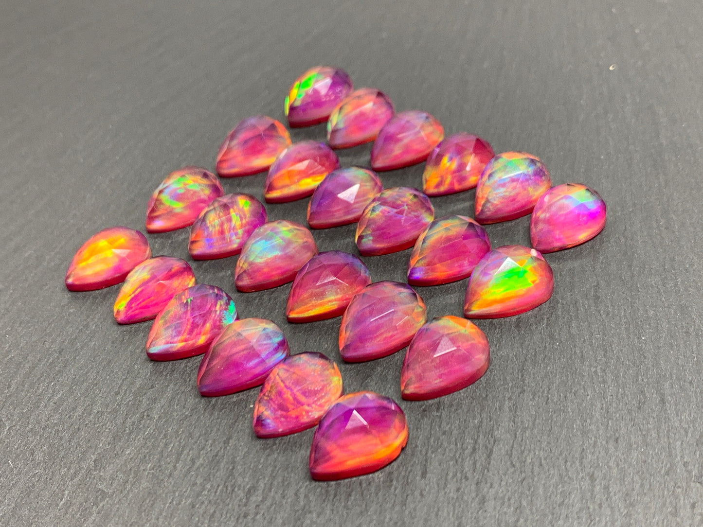 Faceted Aurora Opal pear 10x14mm cabochons - Doublet cabochons