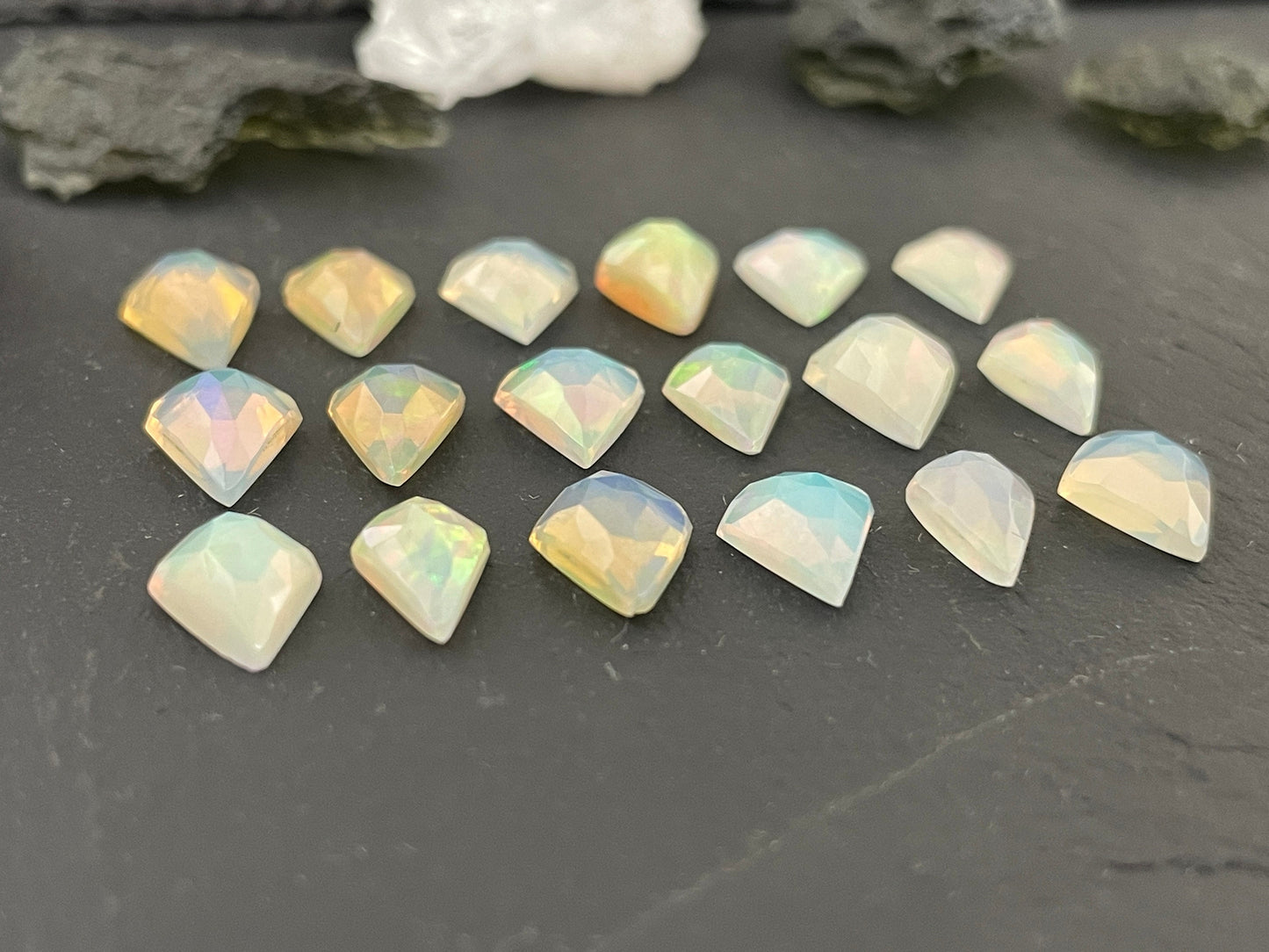 Faceted Ethiopian Opal 9-9.5mm cabochon- Faceted cabochons