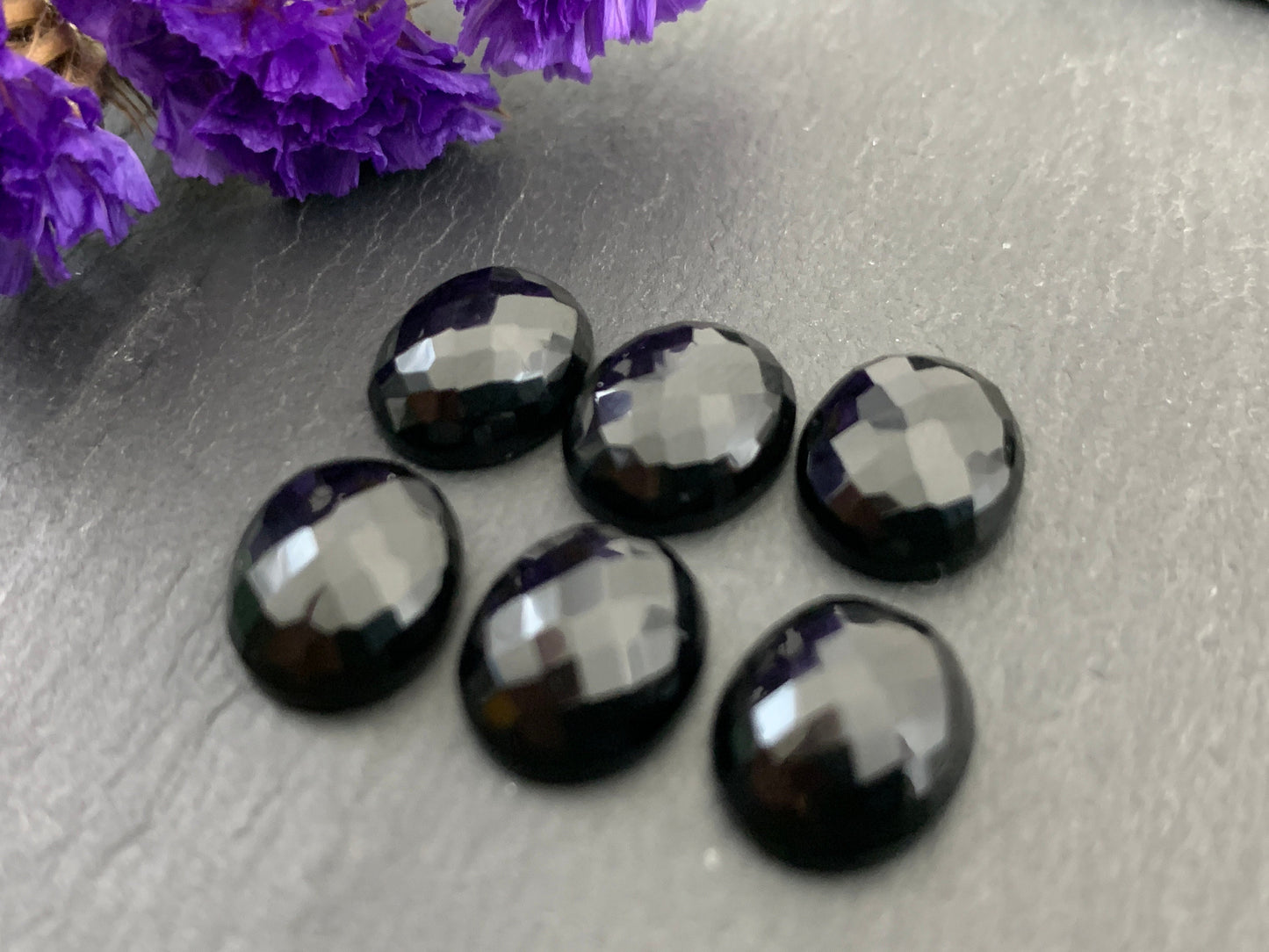 Faceted Black Agate oval 10x12mm cabochon