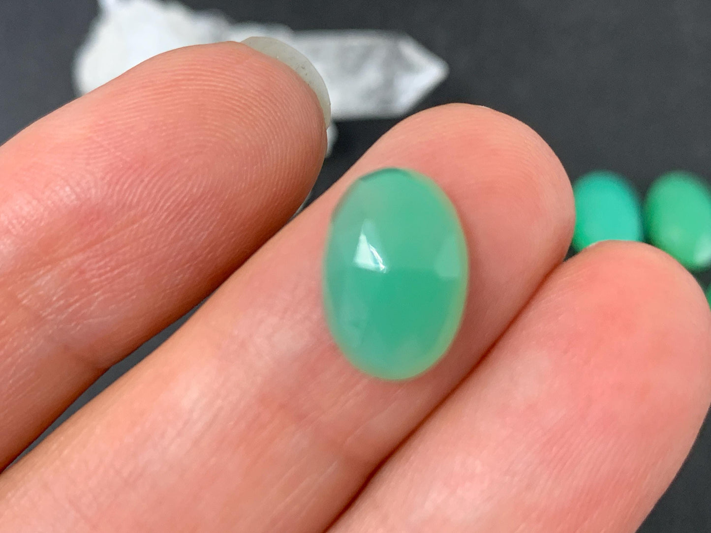 Faceted Chrysoprase oval 8x12mm cabochon