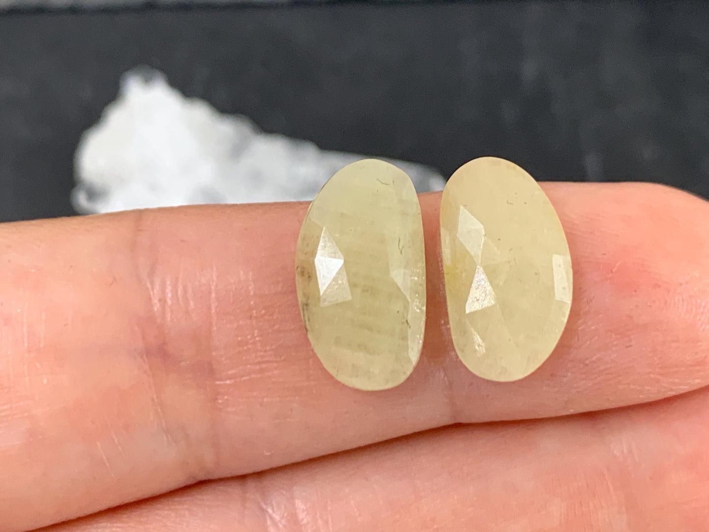Faceted Yellow Sapphire pair 8x15x3mm cabochon