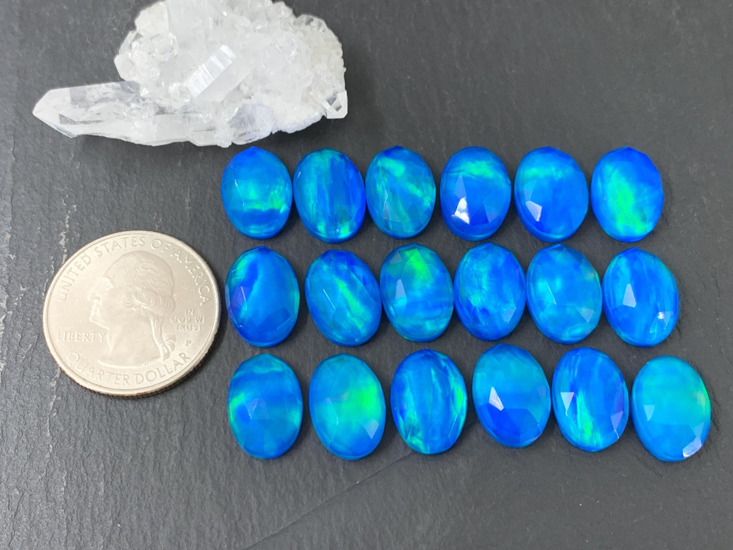 Faceted Aurora Opal oval 10x14mm doublet cabochons - Doublet cabochons