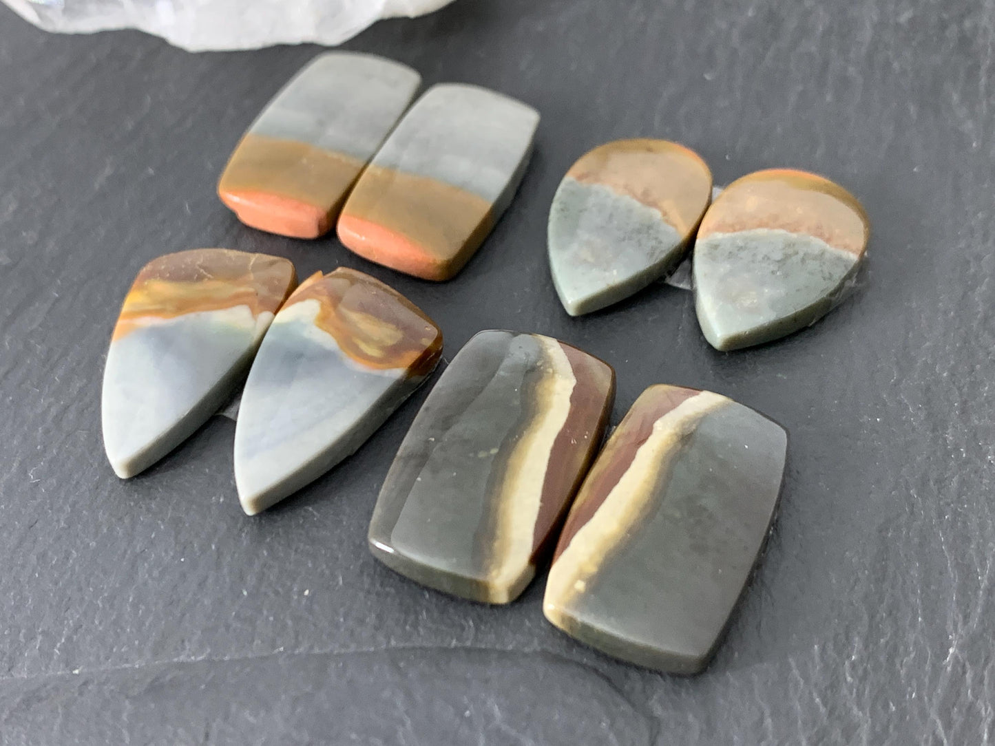 Polychrome Jasper cabochon pair