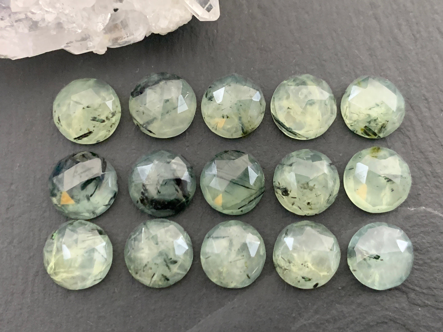 Faceted Prehnite round 10mm cabochon