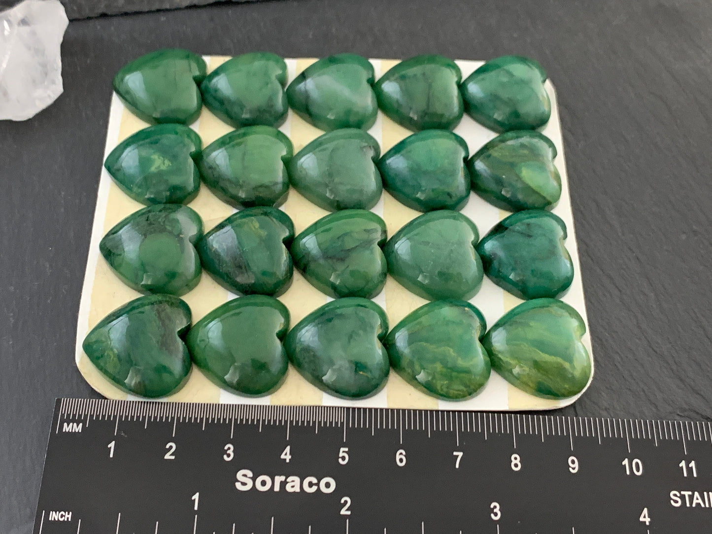 African Jade heart 20mm Cabochon - Calibrated Cabochons