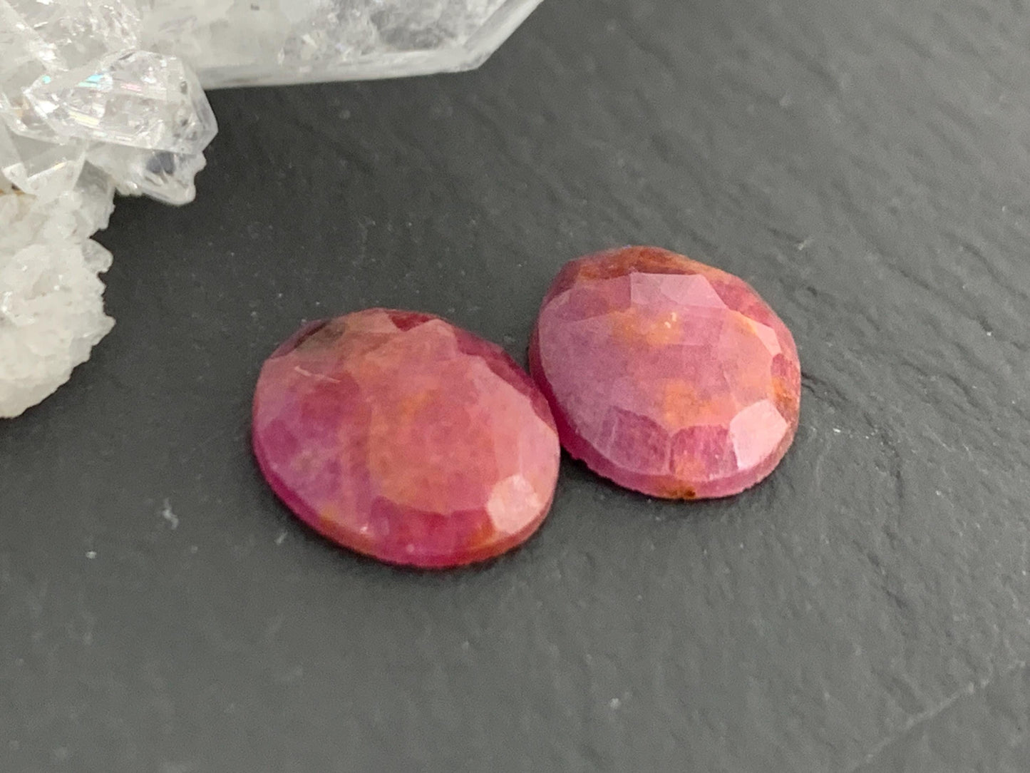 Faceted Ruby pair 9x11x3mm cabochon