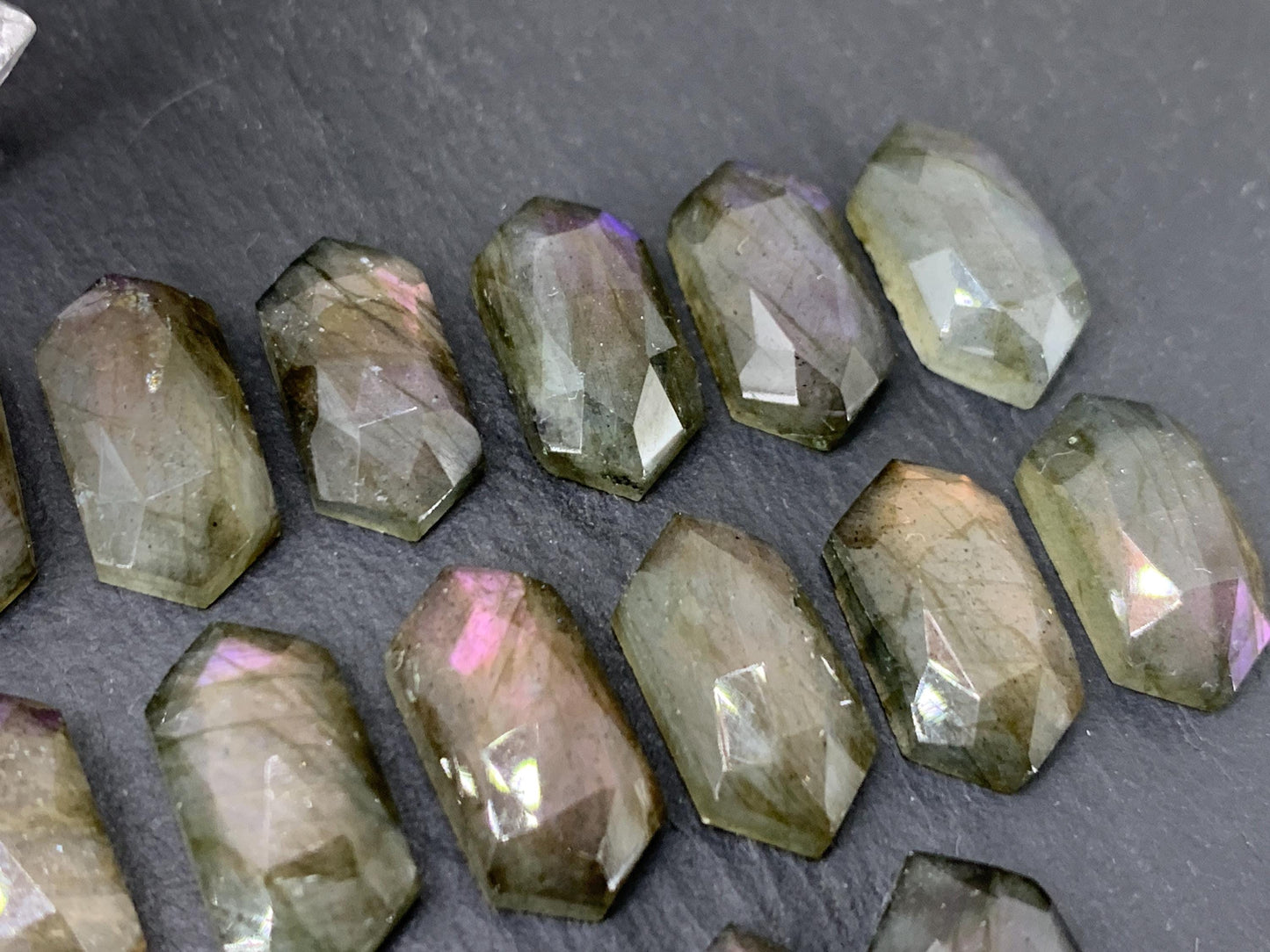 Faceted Labradorite long hexagon 8x16mm cabochon