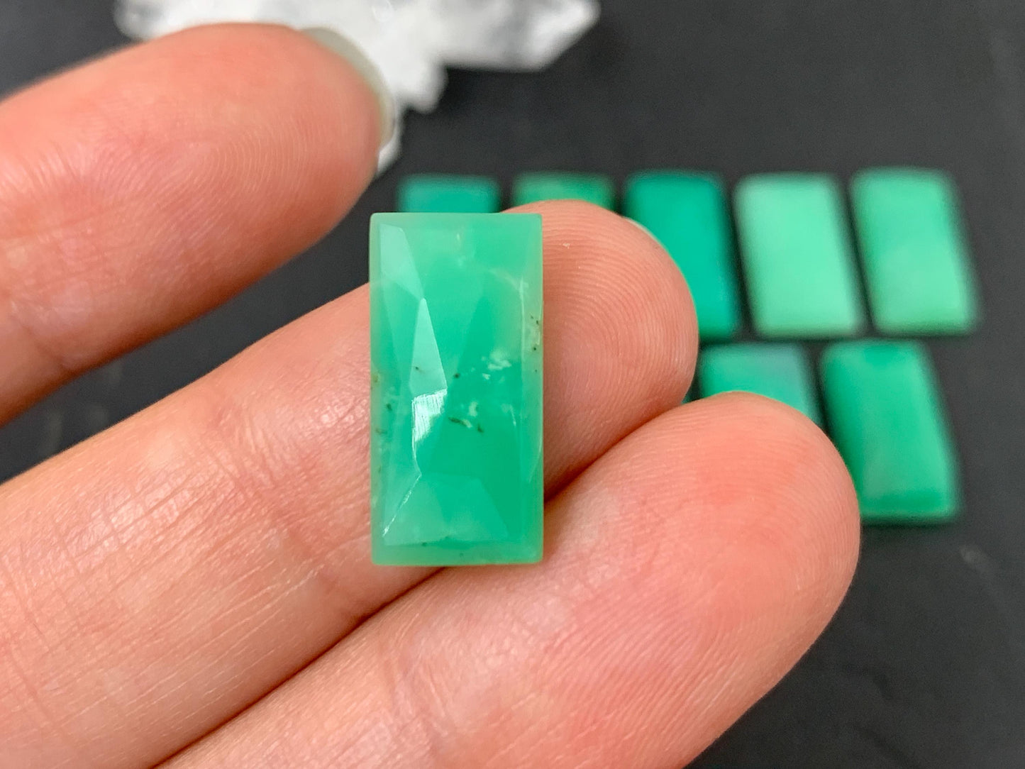 Faceted Chrysoprase rectangle 8x16mm cabochon