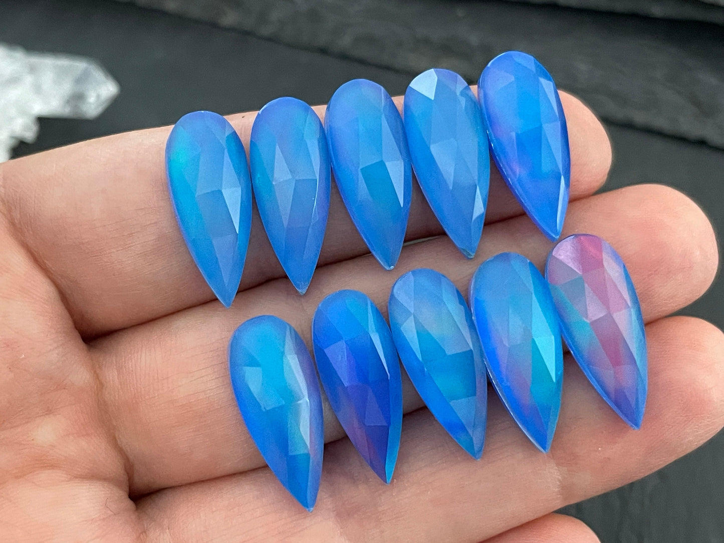 Faceted Aurora Opal Pear 8x20mm cabochon - Doublet cabochons