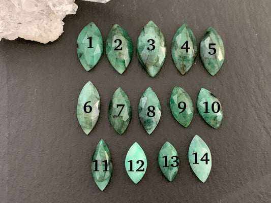 Faceted Emerald marquise 11-17mm long cabochon
