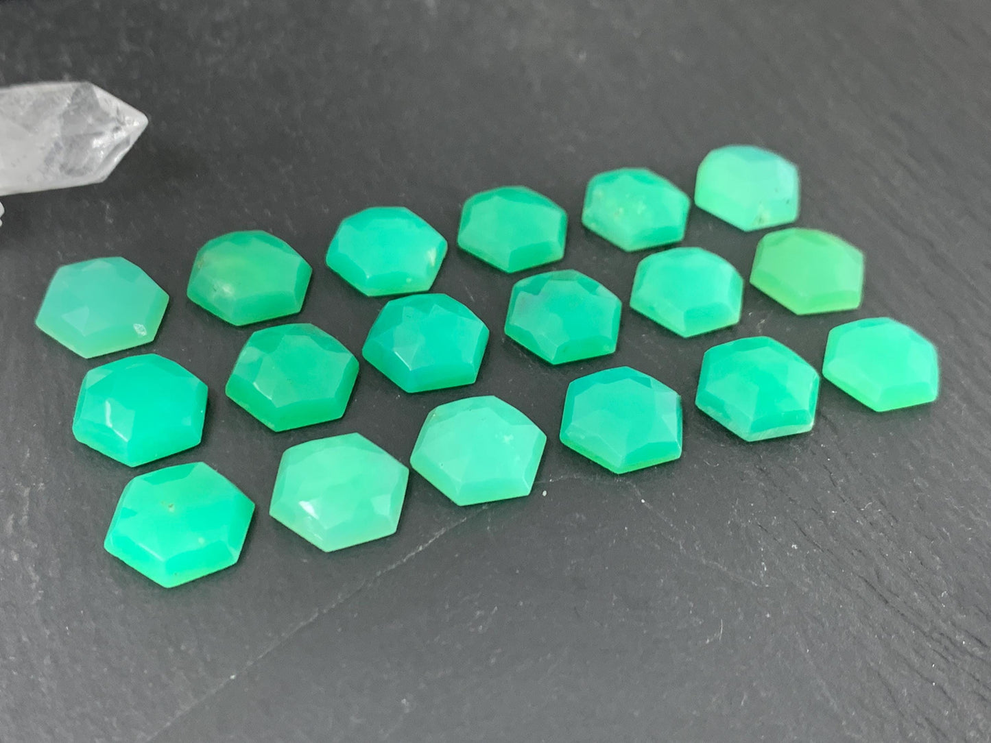 Faceted Chrysoprase hexagon 10mm cabochon