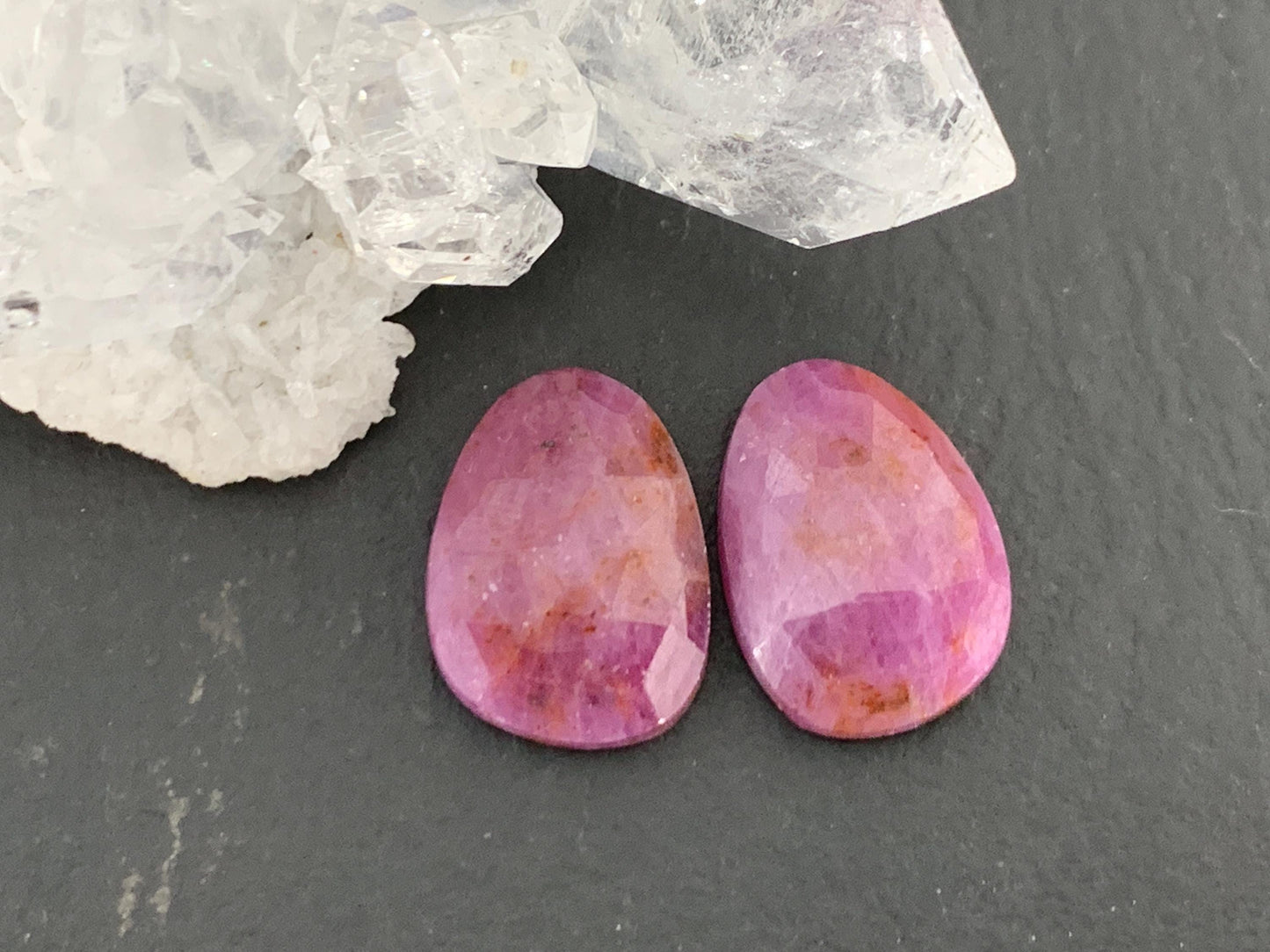 Faceted Ruby pair 9x13x3mm cabochon