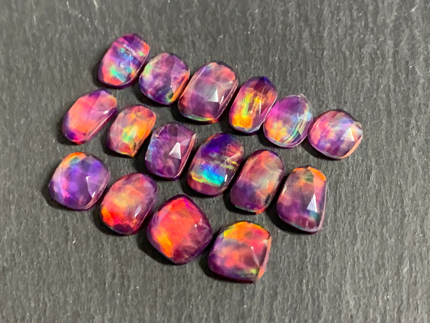 Faceted Aurora Opal 9-11mm long cabochon - Doublet cabochons