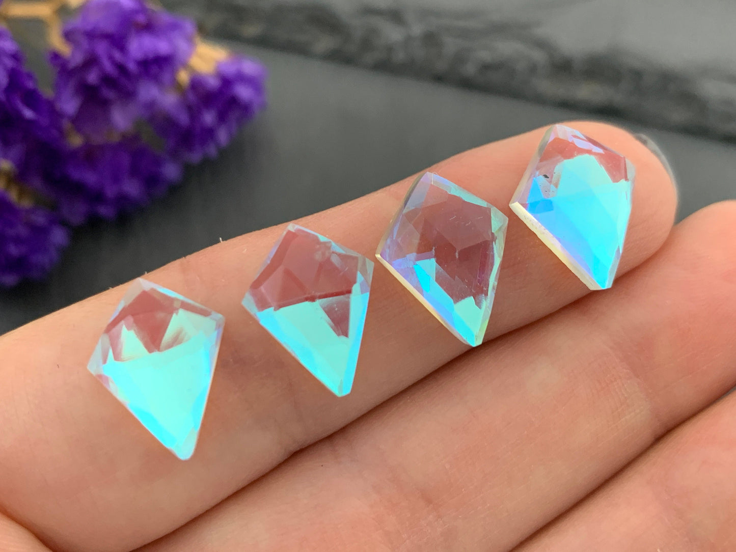 Faceted Mystic Rainbow Quartz kite 10x14mm cabochon doublet