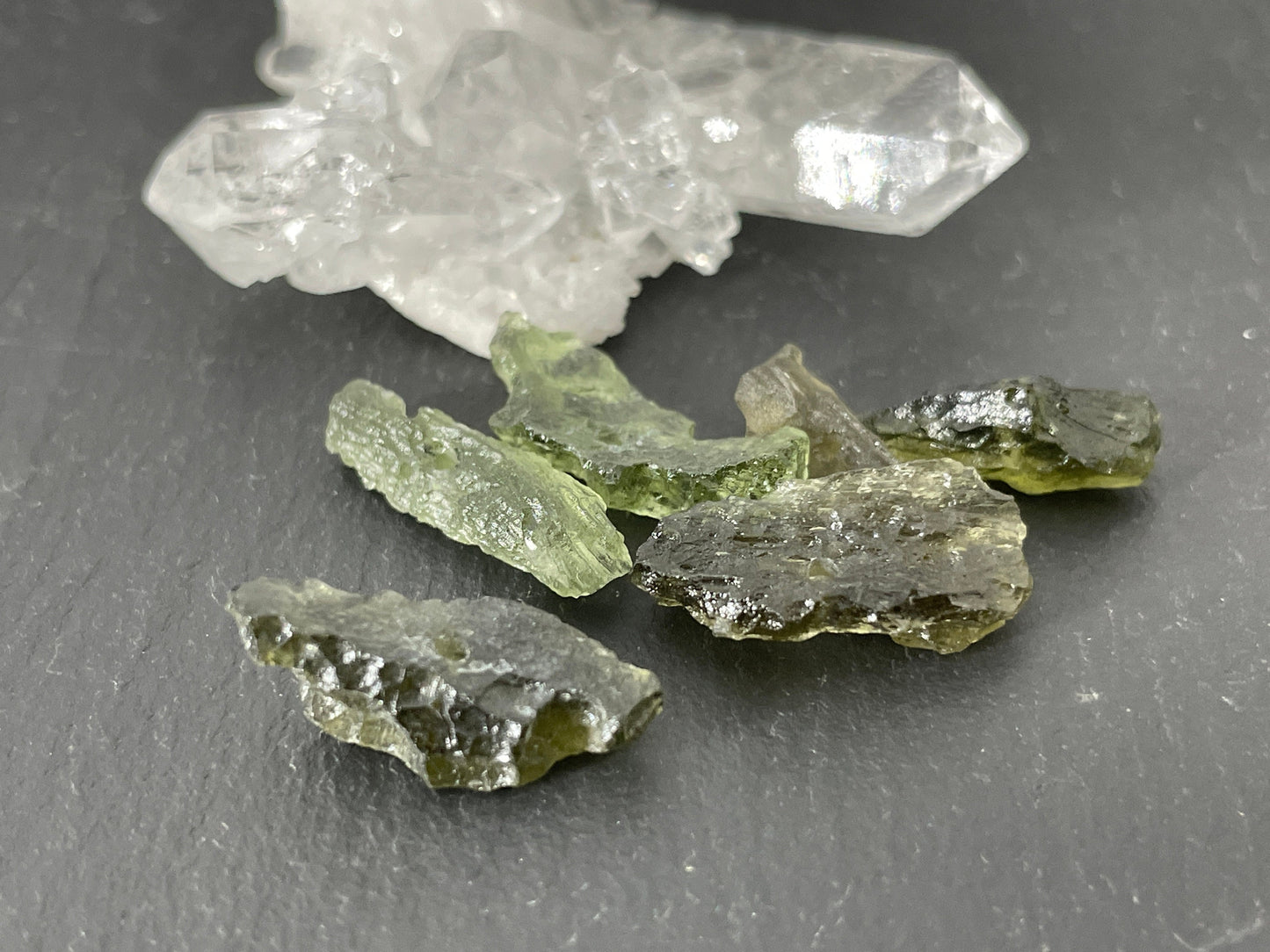 Raw Moldavite beads 14-19mm long - of of 6 beads