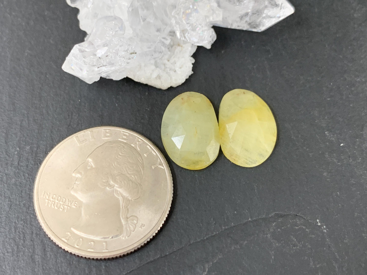 Faceted Yellow Sapphire pair 10x15x4mm cabochon