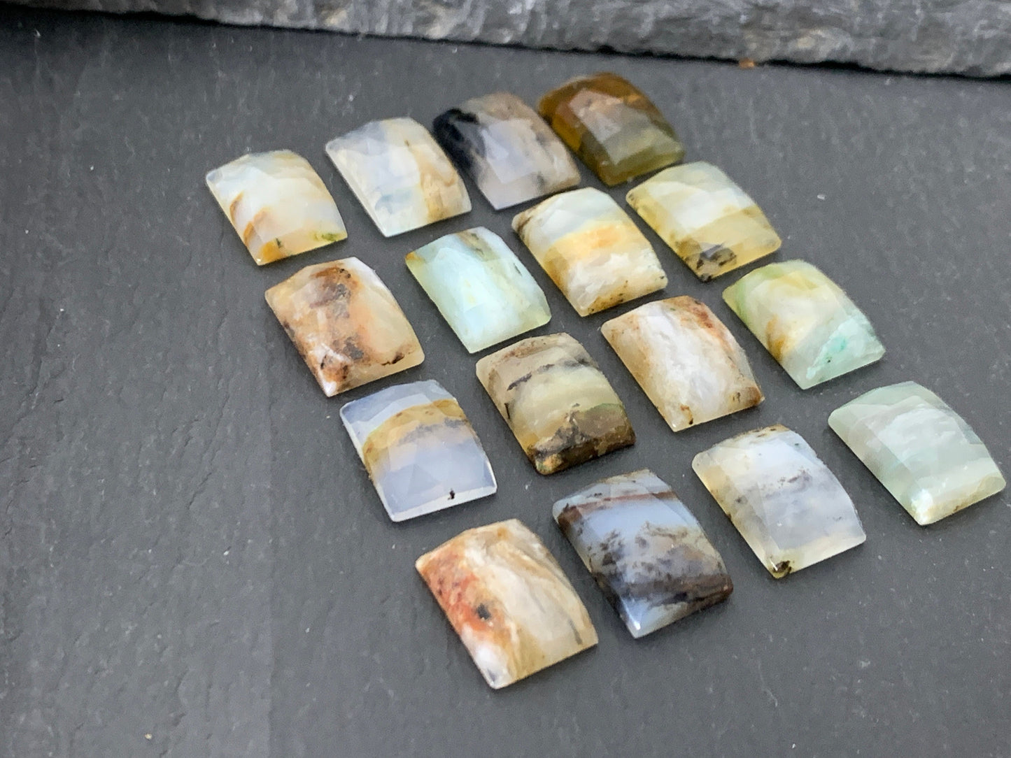 Faceted Peruvian Opal rectangle 10x14mm cabochon