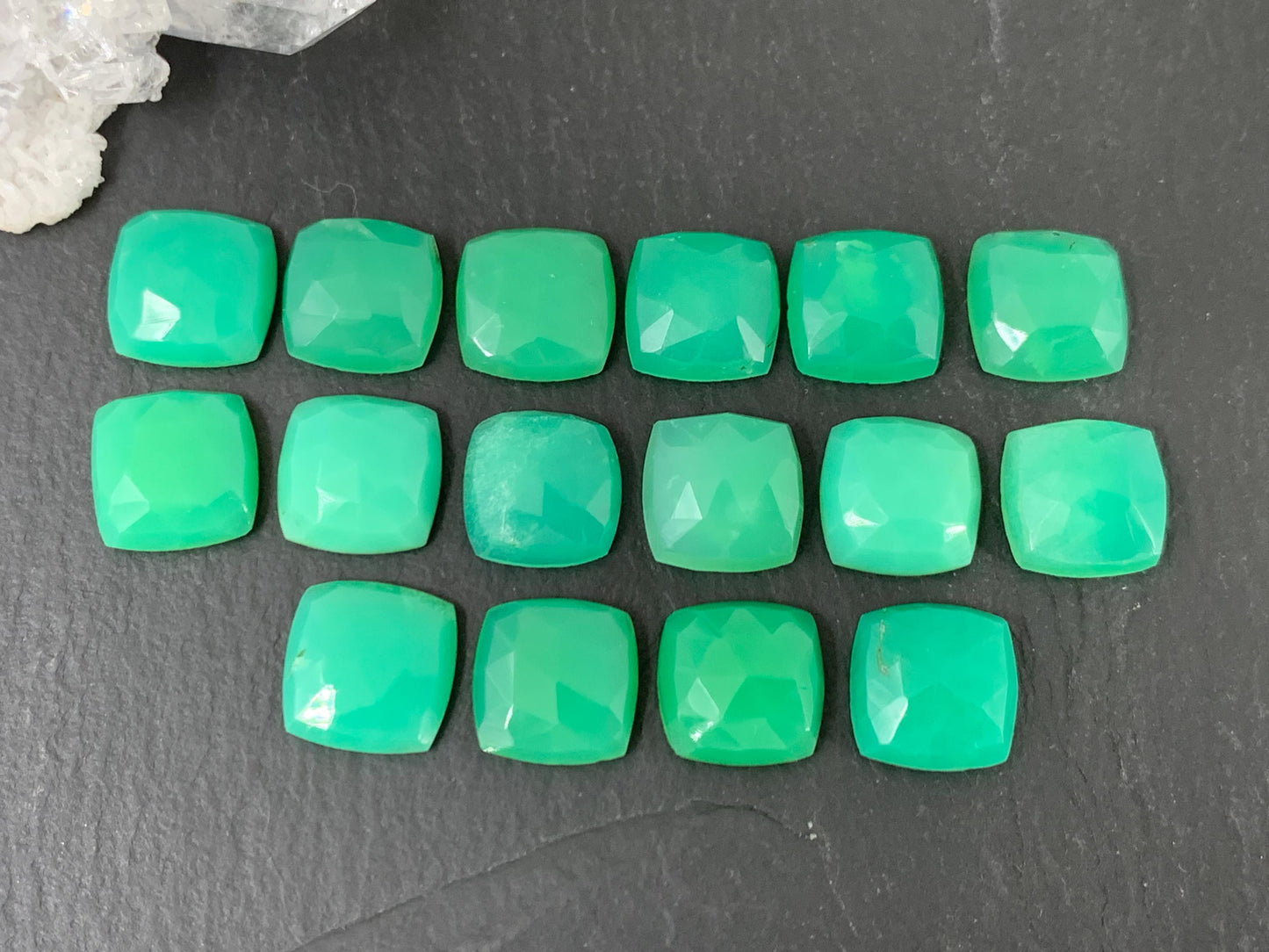Faceted Chrysoprase square 10mm cabochon