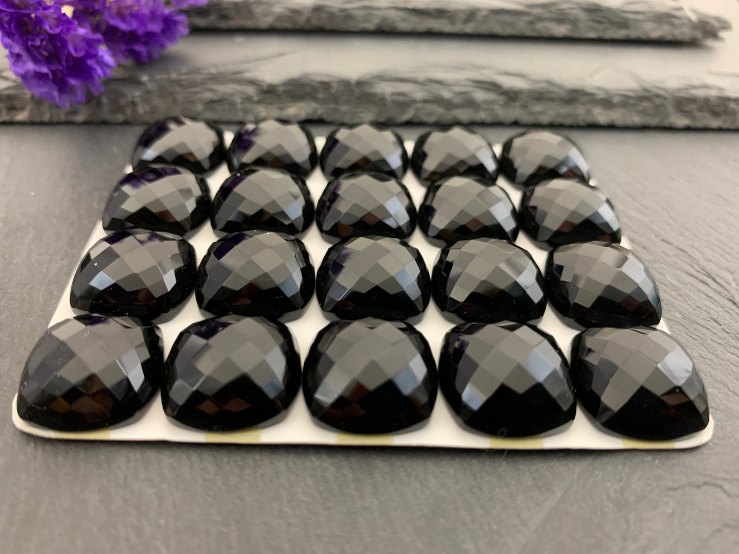 Faceted Black Agate square 16mm cabochon - Calibrated cabochons