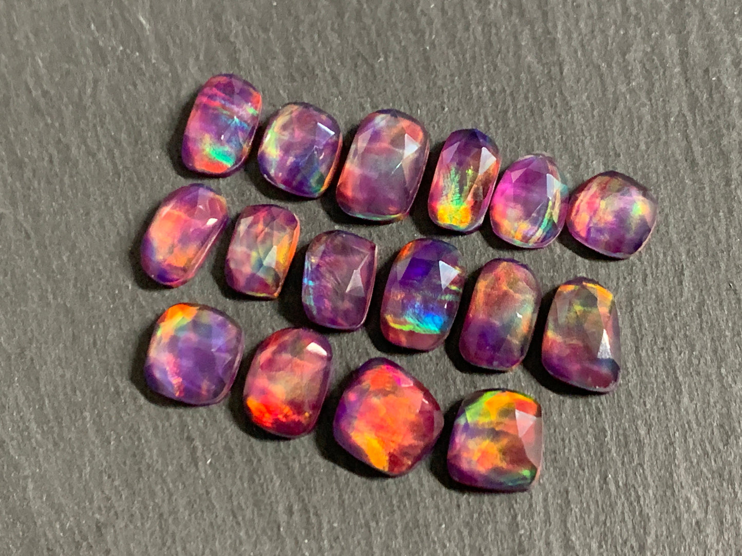 Faceted Aurora Opal 9-11mm long cabochon - Doublet cabochons