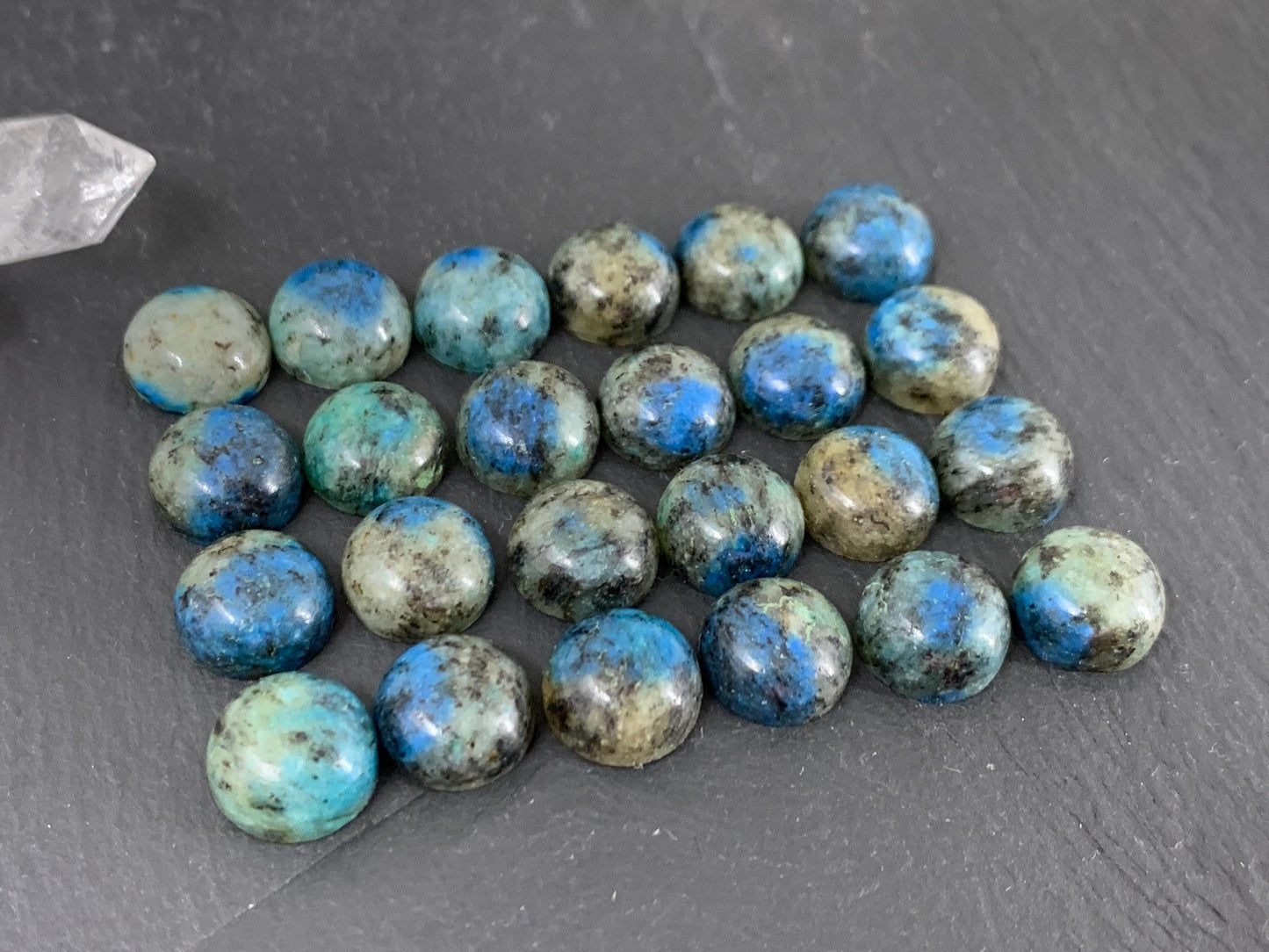 Azurite in Granite round 10mm cabochon - Calibrated cabochons.