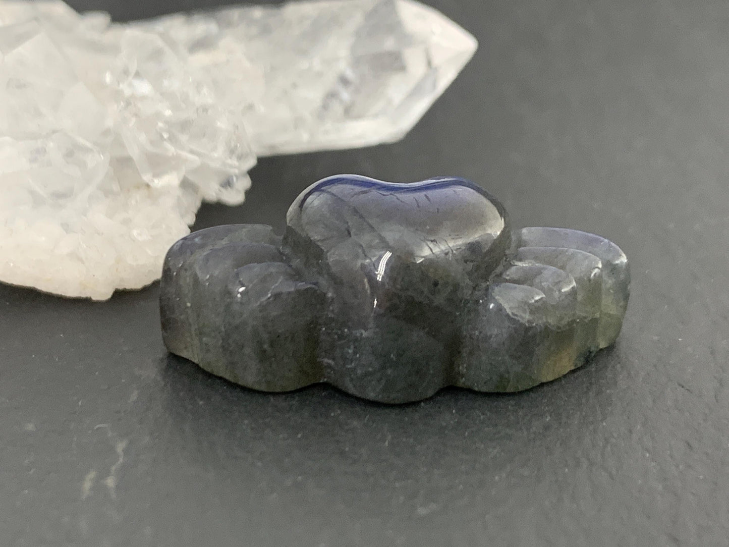 Labradorite Heart with Wings 25x10mm. Hand Carved Gemstone