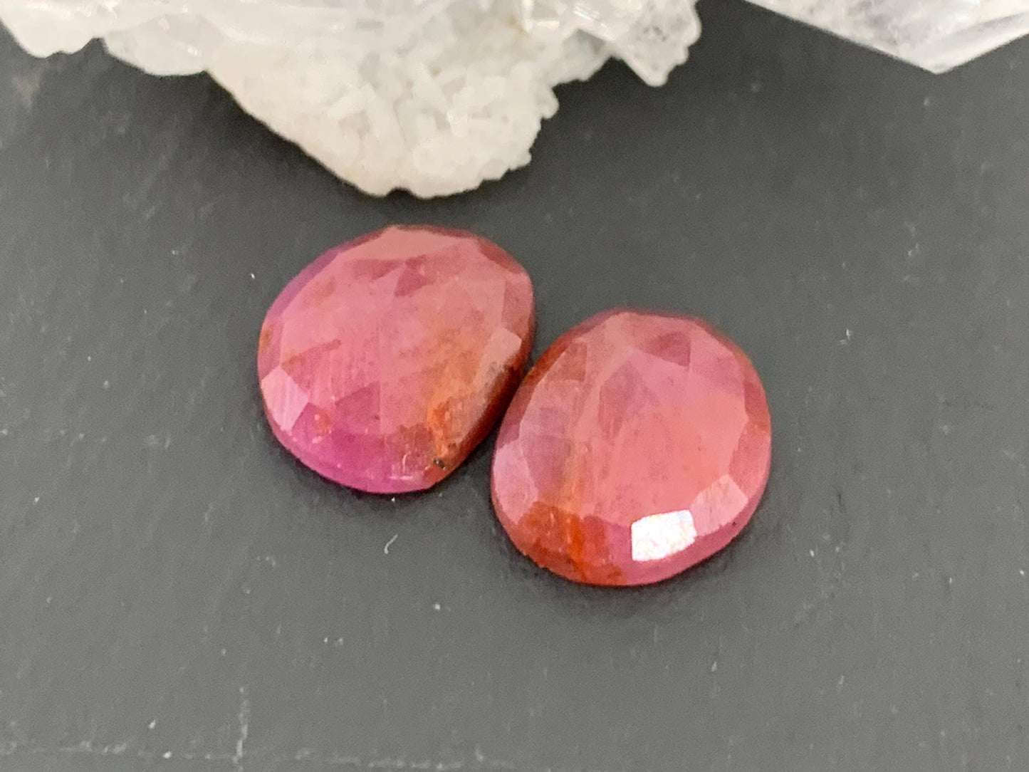 Faceted Ruby pair 9x11.5x4mm cabochon