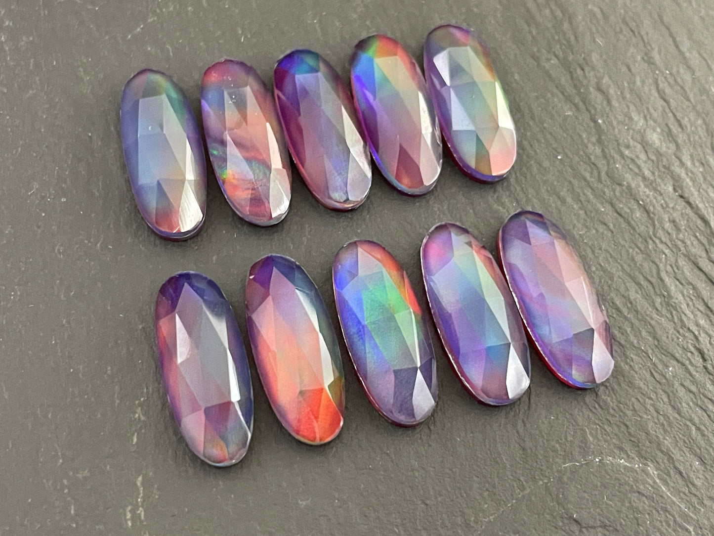 Faceted Aurora Opal oval 8x20mm cabochon - Doublet cabochons