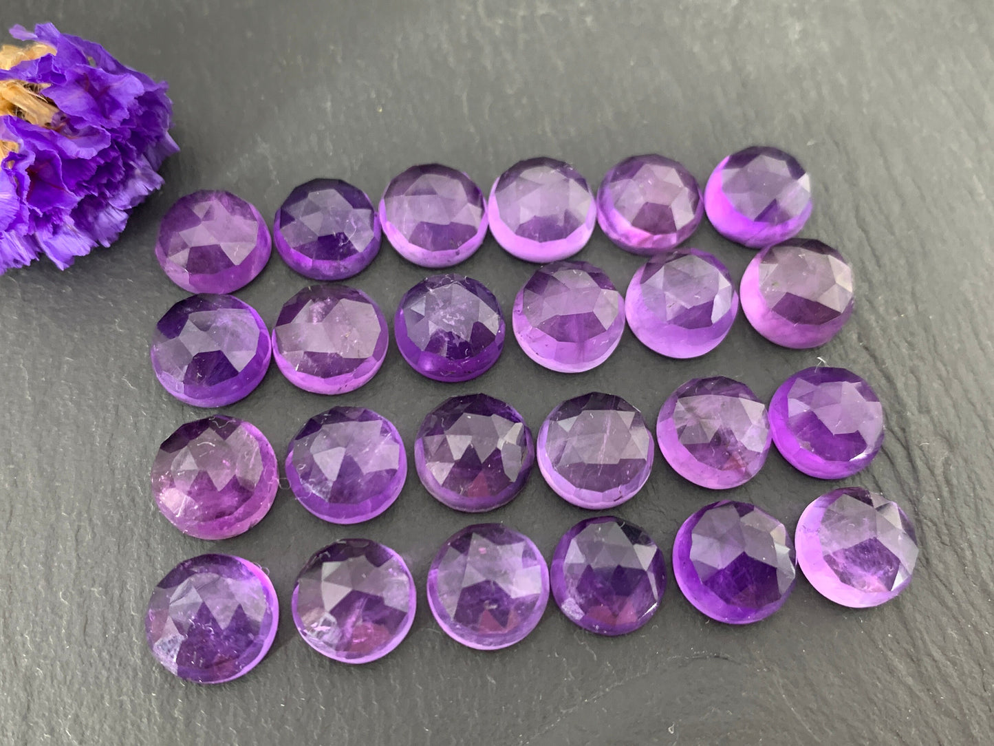 Faceted Amethyst round 10mm cabochon