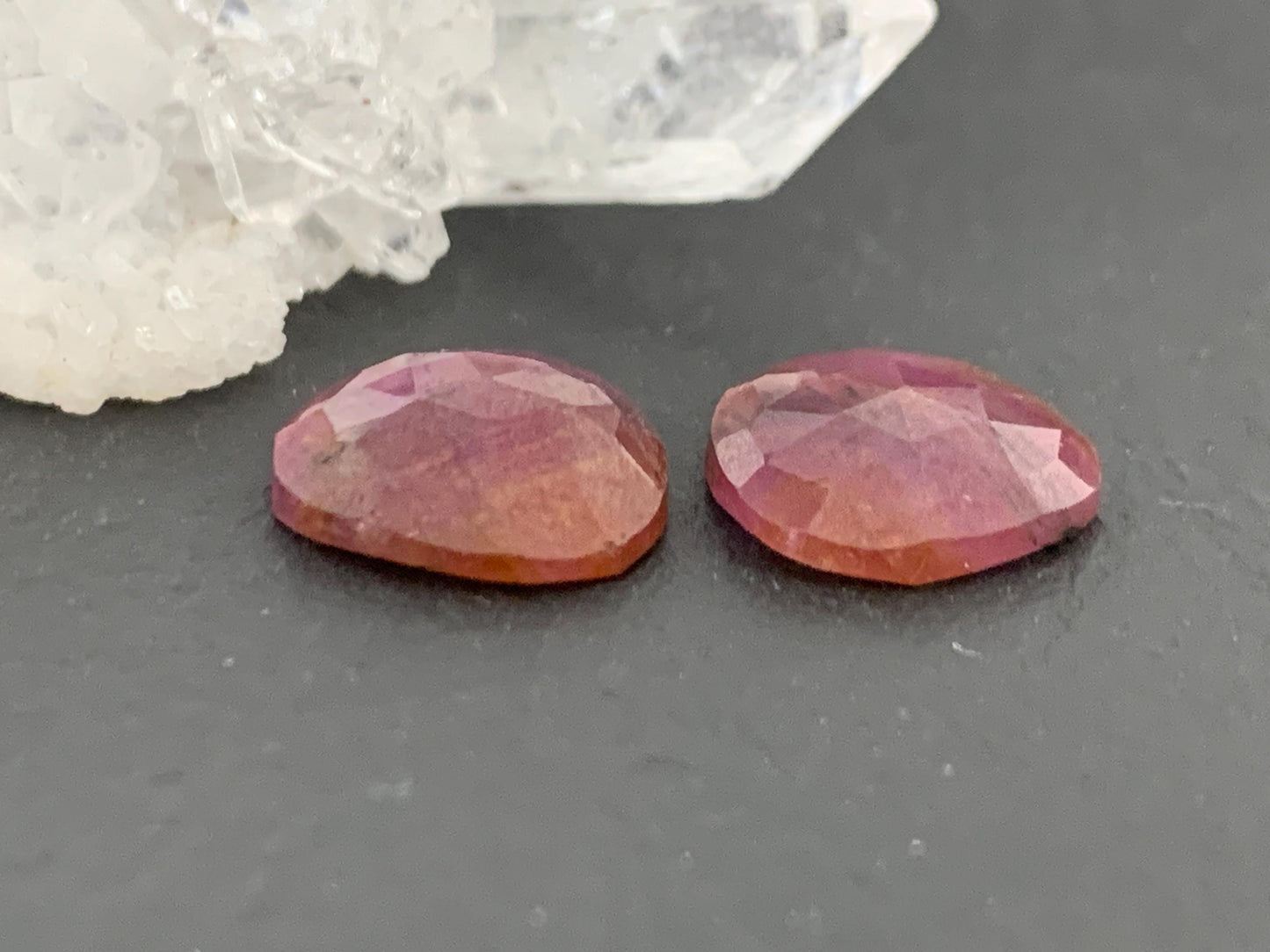 Faceted Ruby pair 11x11x3mm cabochon