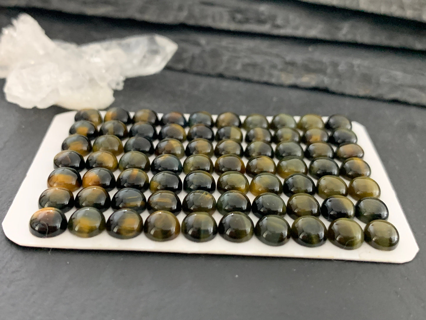 Yellow Blue Tiger Eye round 6mm cabochon - Calibrated cabochons