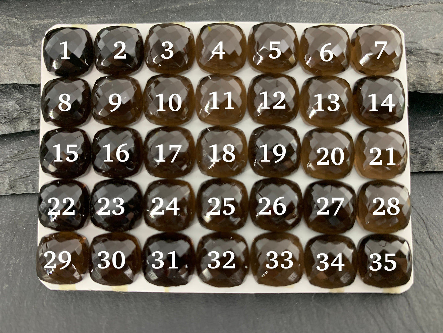 Faceted Smokey Quartz square cushion 10mm cabochon - Calibrated cabochons